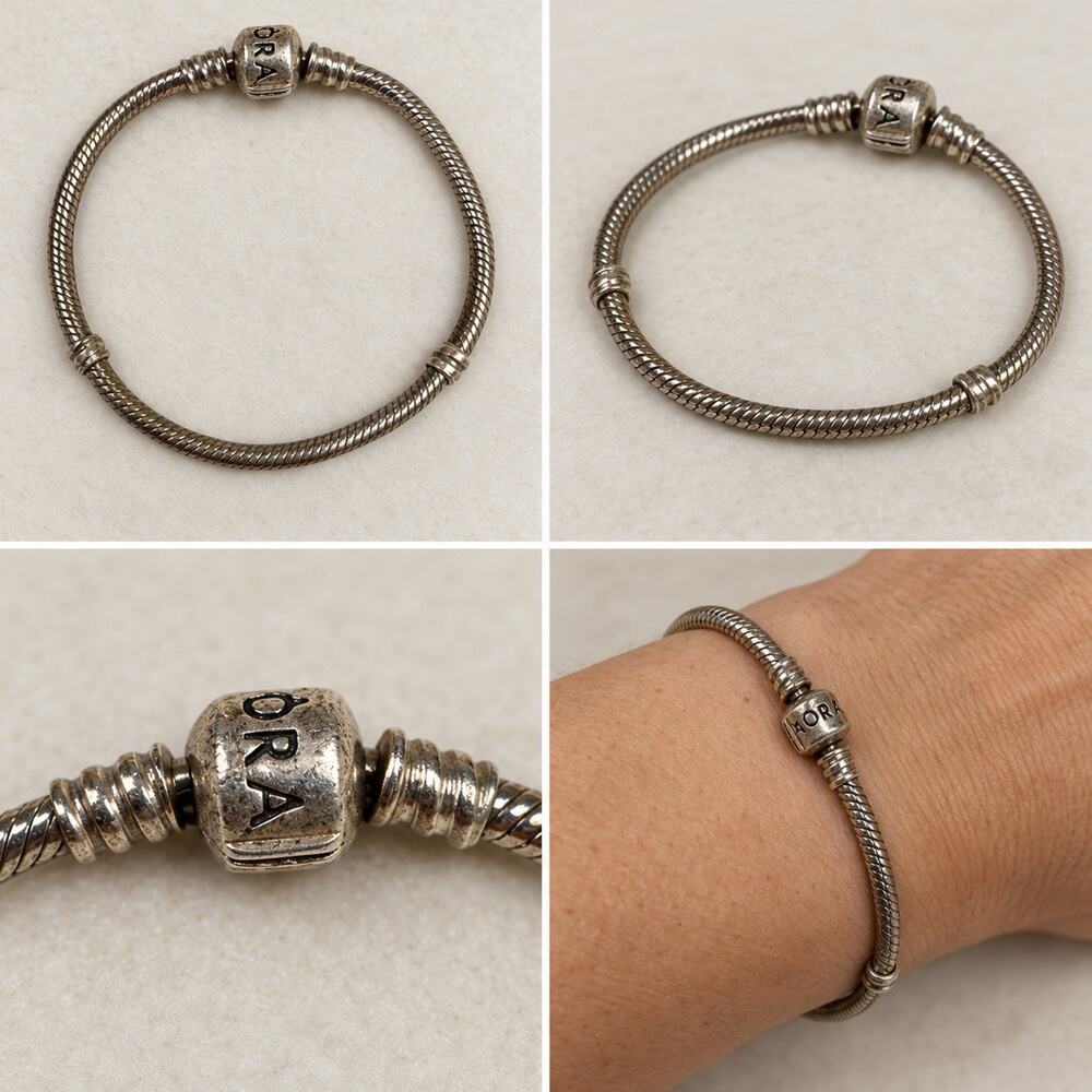 Pandora Moments Snake Chain Charm Bracelet Silver Barrel Clasp Womens
